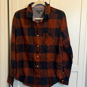 Stylish Plaid Button-Down Shirt in Orange and Navy
